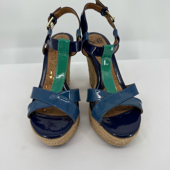 Sofft Womens Pedra T-Strap Wedge Sandals size 9.5M Blue Green Multi‎ Color - Picture 2 of 10
